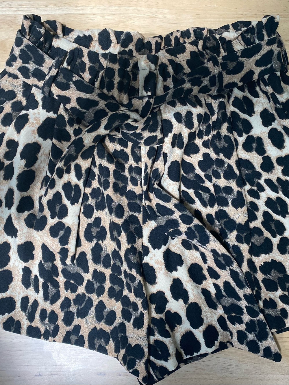 Zara Leopard-Print Paperbag Shorts in Black and Tan